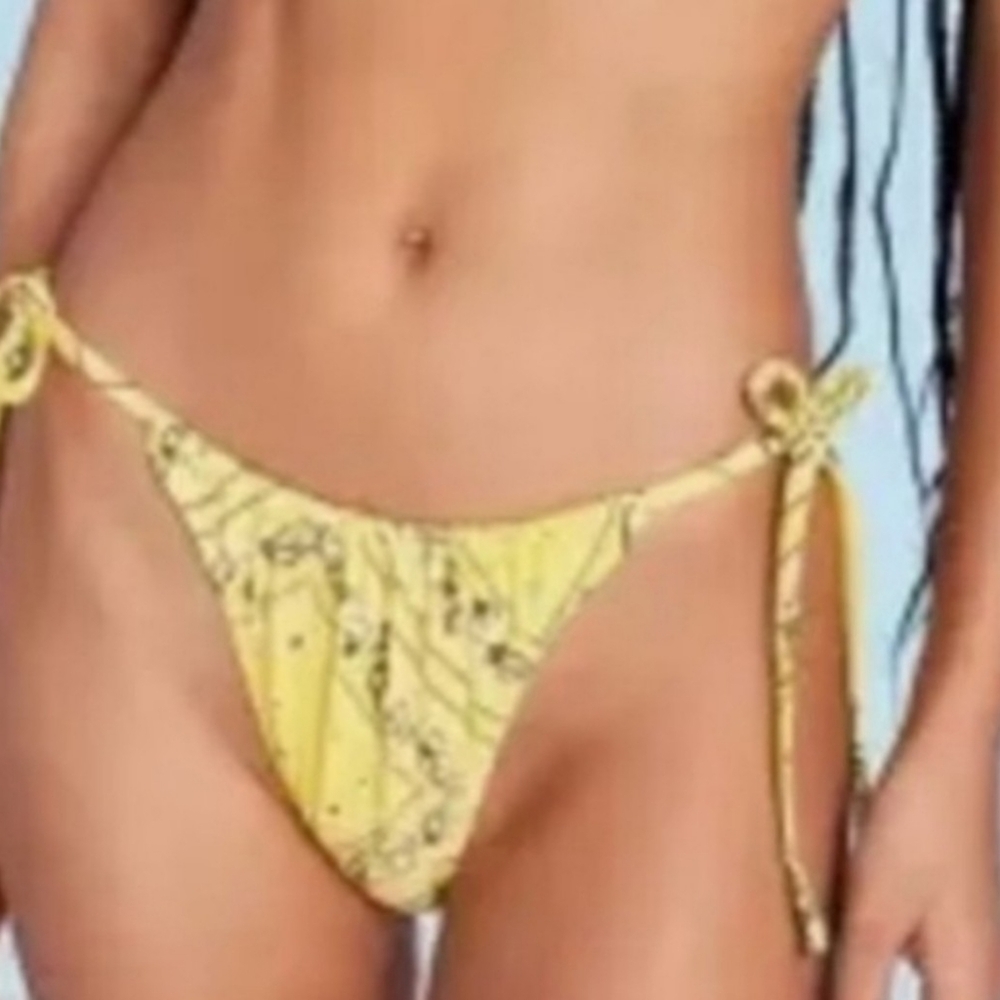 Yellow & Black--Bottom Only- Yellow-side Tie- Bandana Print Bikini Bottom Only